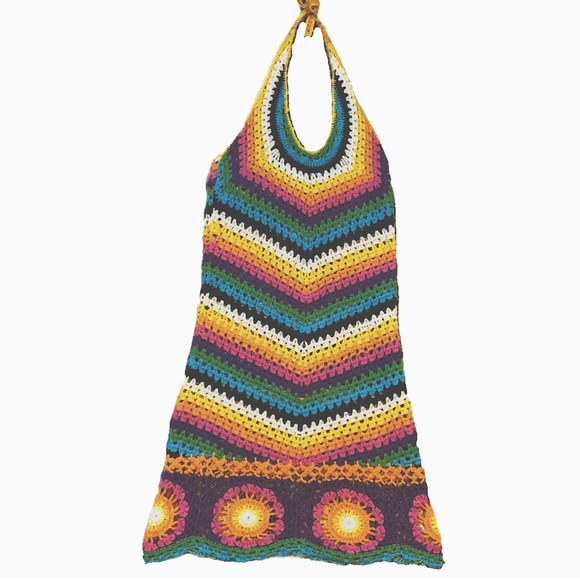 Rat & Boa Inferno Rainbow Crochet Mini Festival Halter Dress *RARE* - Picture 8 of 17